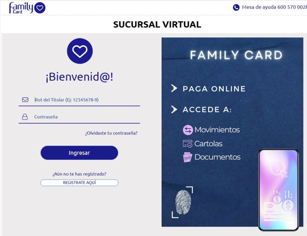 Ingreso a la Sucursal Virtual Family Card
