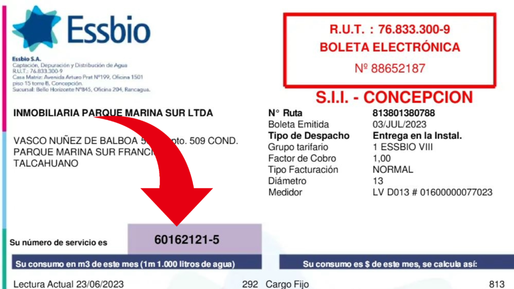Encontrar número de servicio en boleta Essbio