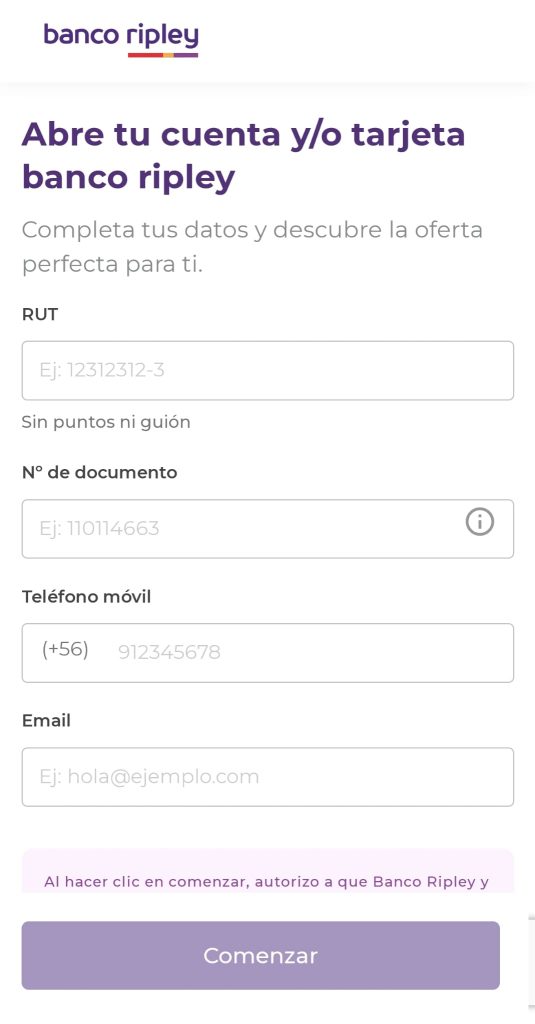 Formulario solicitar tarjeta
