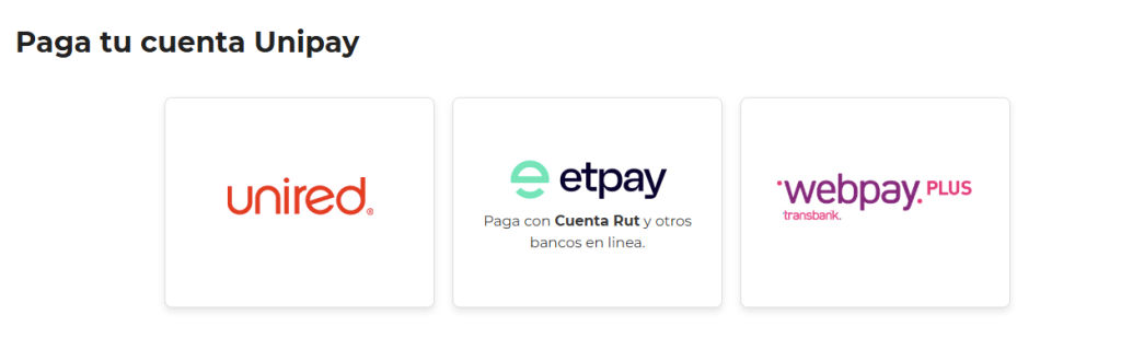 Opciones de pago tarjeta Unipay Unimarc