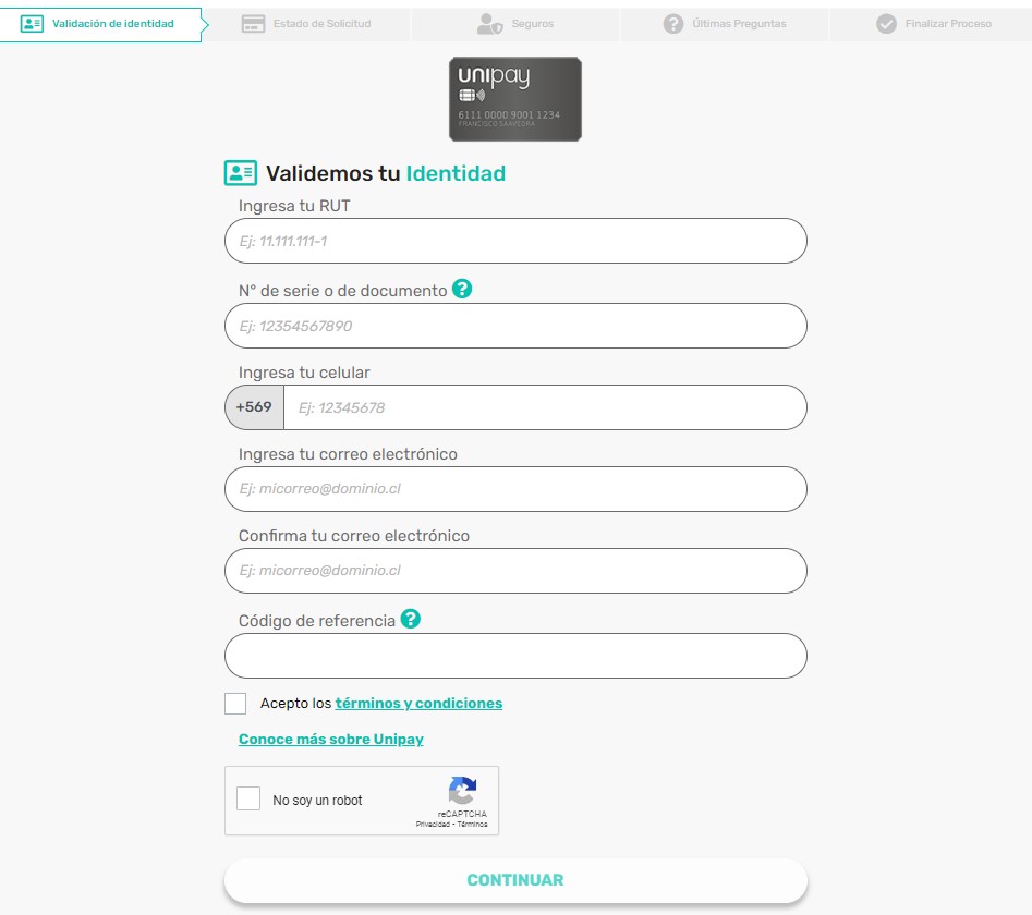Solicitud tarjeta Unimarc