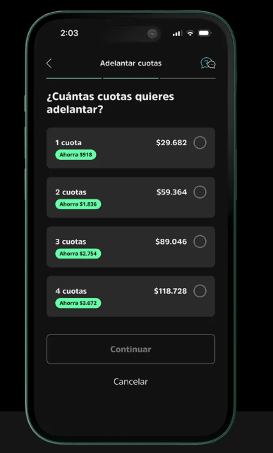 Adelantar cuotas Tenpo